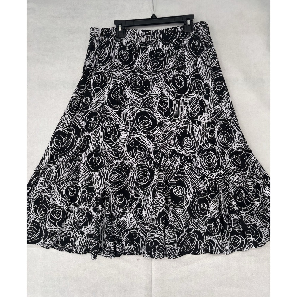 Laura Ashley Black & White Skirt Women's Size L Abstract Floral Midi Pull On